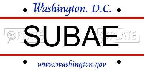 SUBAE District Of Columbia License Plate