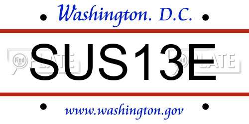 SUS13E District Of Columbia License Plate