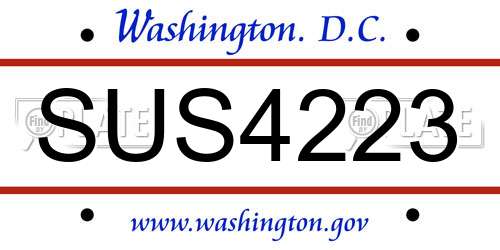 SUS4223 District Of Columbia License Plate
