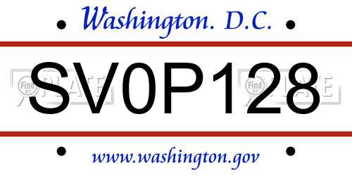 SV0P128 District Of Columbia License Plate