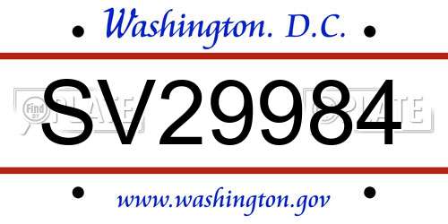 SV29984 District Of Columbia License Plate