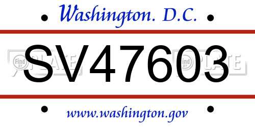 SV47603 District Of Columbia License Plate