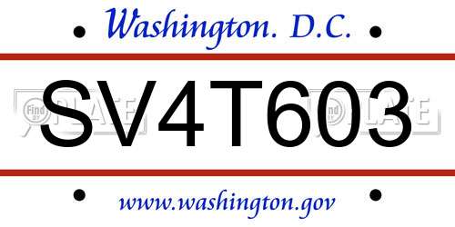 SV4T603 District Of Columbia License Plate