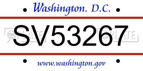 SV53267 District Of Columbia License Plate
