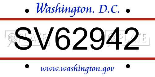 SV62942 District Of Columbia License Plate