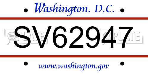 SV62947 District Of Columbia License Plate