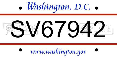 SV67942 District Of Columbia License Plate