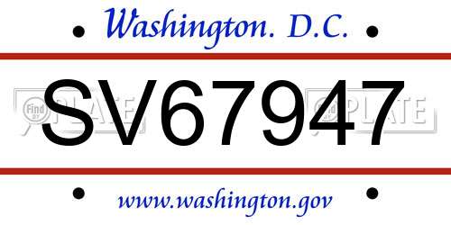 SV67947 District Of Columbia License Plate