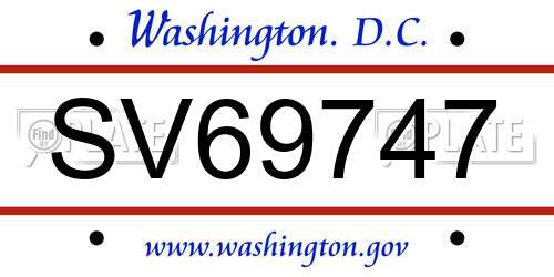 SV69747 District Of Columbia License Plate