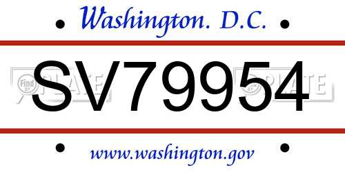SV79954 District Of Columbia License Plate
