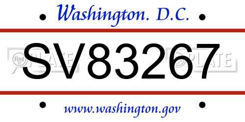SV83267 District Of Columbia License Plate
