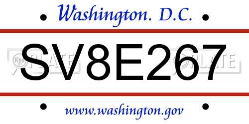 SV8E267 District Of Columbia License Plate