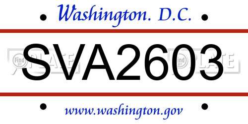 SVA2603 District Of Columbia License Plate