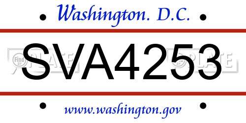 SVA4253 District Of Columbia License Plate