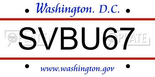 SVBU67 District Of Columbia License Plate