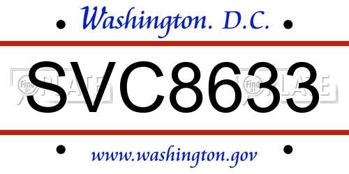 SVC8633 District Of Columbia License Plate