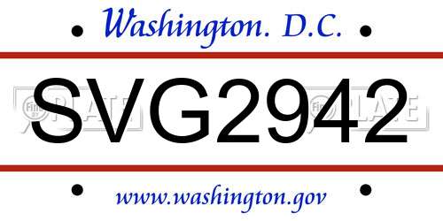SVG2942 District Of Columbia License Plate