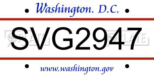 SVG2947 District Of Columbia License Plate