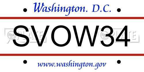 SVOW34 District Of Columbia License Plate