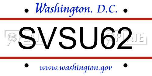 SVSU62 District Of Columbia License Plate