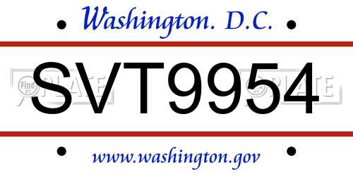 SVT9954 District Of Columbia License Plate