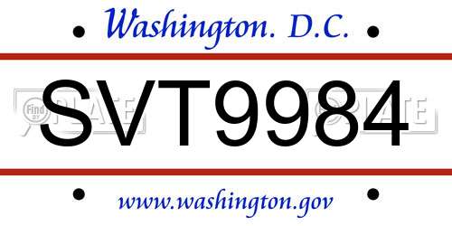 SVT9984 District Of Columbia License Plate