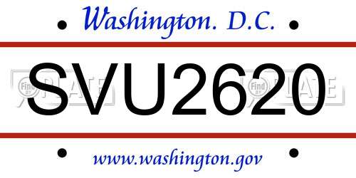 SVU2620 District Of Columbia License Plate