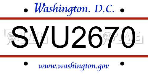 SVU2670 District Of Columbia License Plate