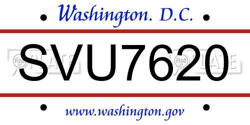 SVU7620 District Of Columbia License Plate