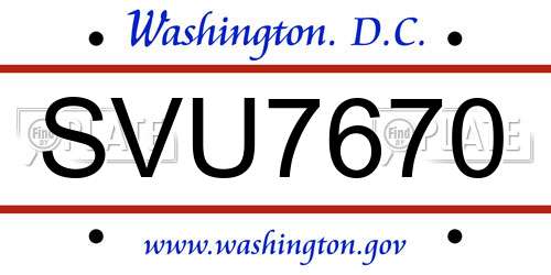 SVU7670 District Of Columbia License Plate