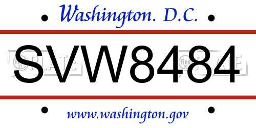 SVW8484 District Of Columbia License Plate
