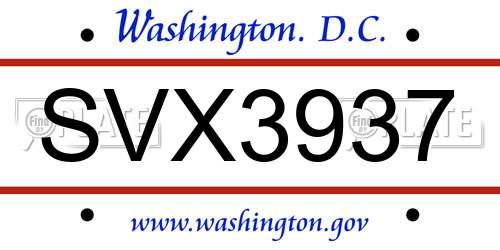 SVX3937 District Of Columbia License Plate