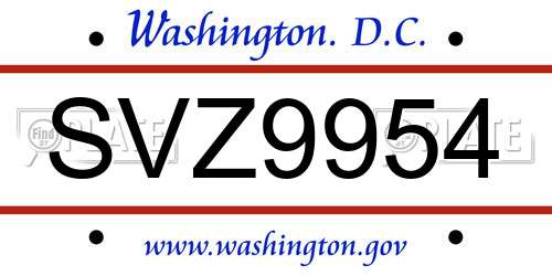 SVZ9954 District Of Columbia License Plate