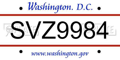SVZ9984 District Of Columbia License Plate
