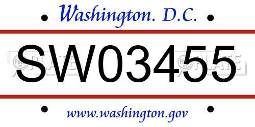 SW03455 District Of Columbia License Plate