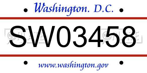 SW03458 District Of Columbia License Plate