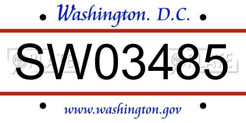 SW03485 District Of Columbia License Plate