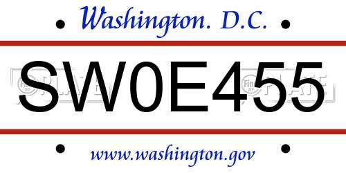 SW0E455 District Of Columbia License Plate