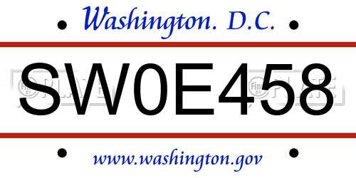 SW0E458 District Of Columbia License Plate