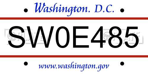 SW0E485 District Of Columbia License Plate