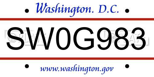 SW0G983 District Of Columbia License Plate