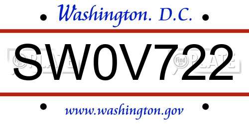 SW0V722 District Of Columbia License Plate
