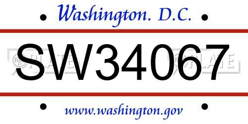 SW34067 District Of Columbia License Plate