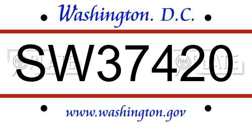 SW37420 District Of Columbia License Plate