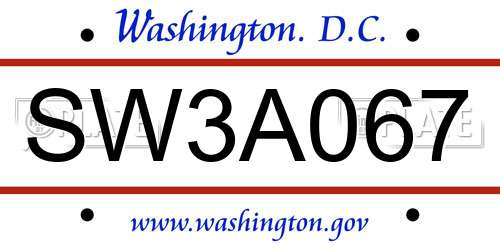 SW3A067 District Of Columbia License Plate
