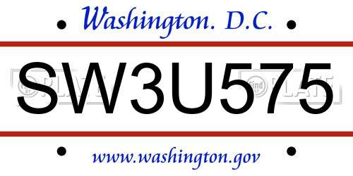 SW3U575 District Of Columbia License Plate
