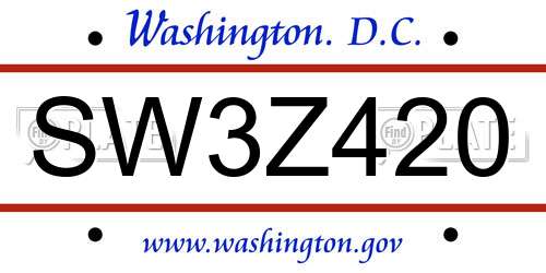 SW3Z420 District Of Columbia License Plate