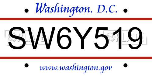 SW6Y519 District Of Columbia License Plate