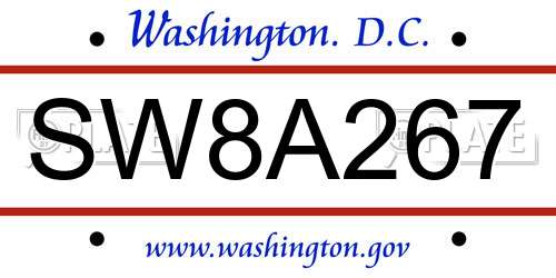SW8A267 District Of Columbia License Plate