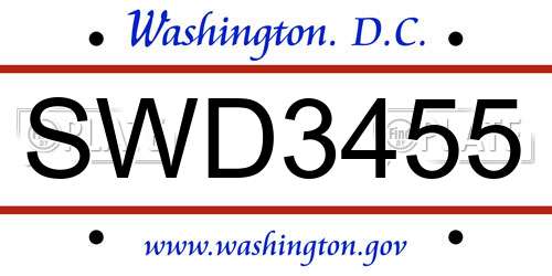SWD3455 District Of Columbia License Plate